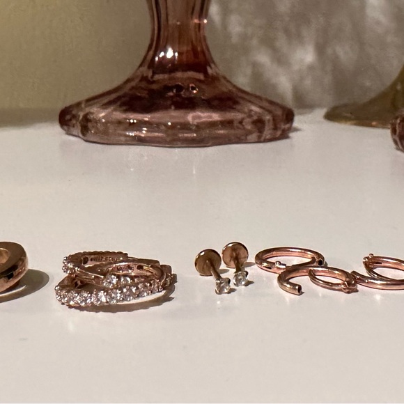 Jewelry - Elegant Rose Gold and Silver Hoop Earrings Set